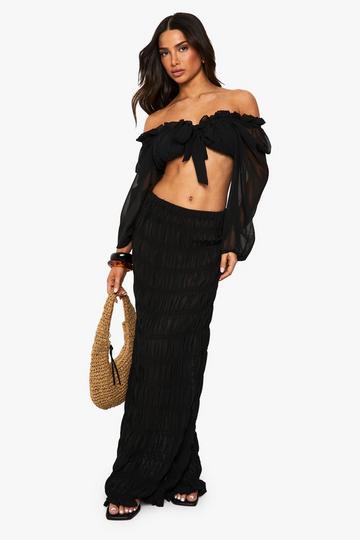Petite Shirred Beach Skirt Co ord black