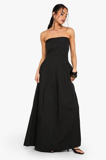 Cotton Poplin Bandeau Maxi Dress black