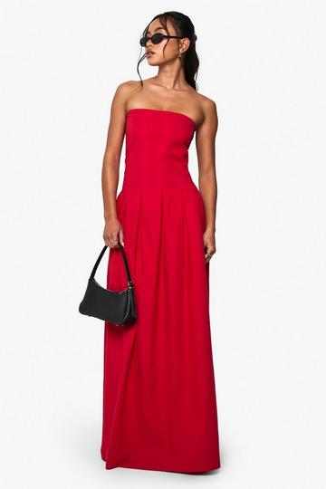 Katoenen Strapless Poplin Maxi Jurk red