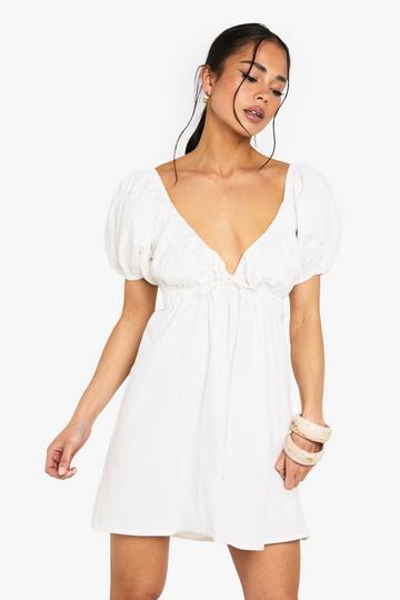 White Cotton Poplin Smock Dress