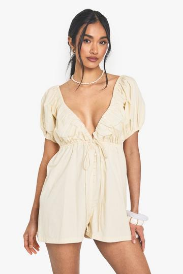 Cotton Poplin Puff Sleeve Playsuit lemon