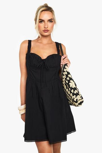 Cotton Milkmaid Mini Dress black