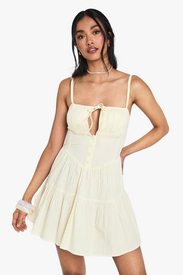 Cotton Milkmaid Mini Dress lemon