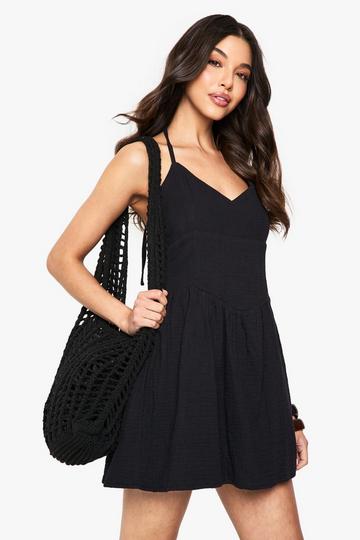 Textured Cheesecloth Skater Dress black