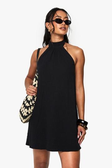 Cheesecloth Halterneck Mini Dress black