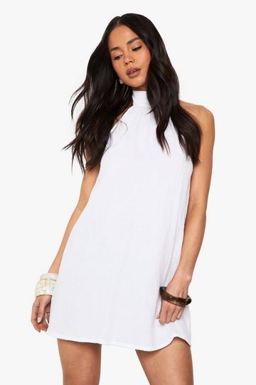 Cheesecloth Halterneck Mini Dress white