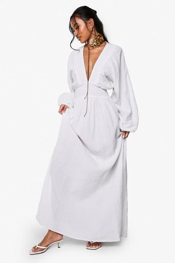 Kaasdoek Maxi Jurk Met Laag Decolleté white