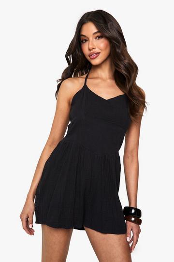 Textured Cheesecloth Flippy Playsuit black