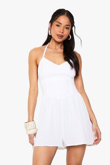 Textured Cheesecloth Flippy Playsuit white