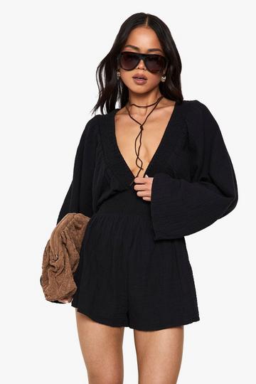 Cheesecloth Plunge Playsuit black