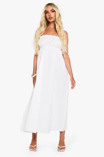 Linen Shirred Bandeau Midaxi Dress white
