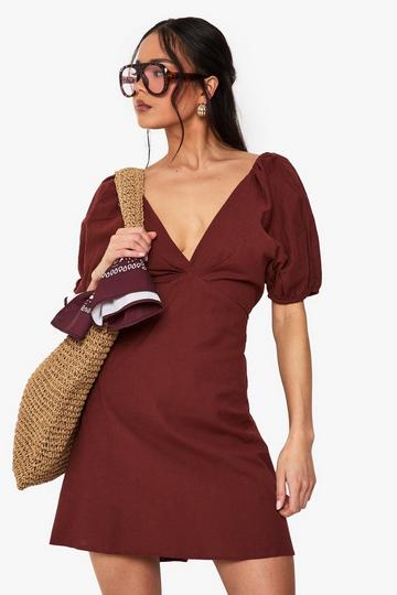 Linen Tie Back Mini Dress rust