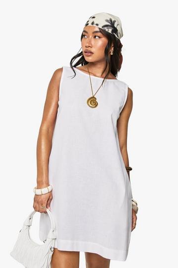 Linen Scoop Back Shift Mini Dress white
