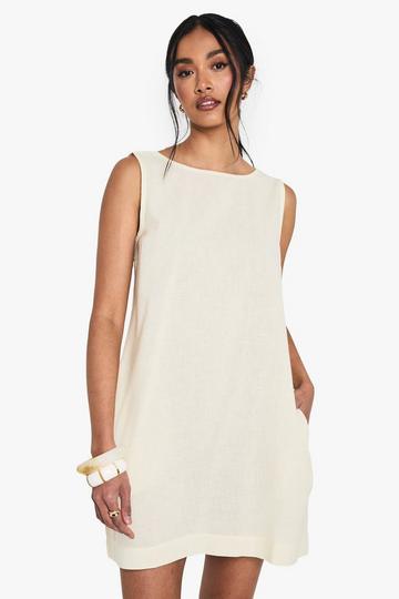 Linen Scoop Back Shift Mini Dress stone