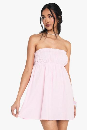 Linen Shirred Bandeau Mini Dress pink