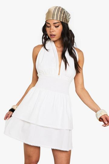 Cotton Ruffle Halterneck Mini Dress white