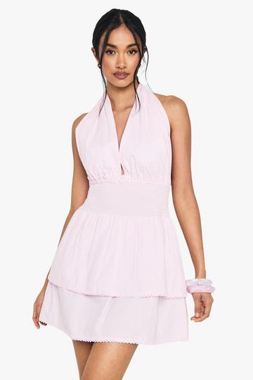 Cotton Ruffle Halterneck Mini Dress pink
