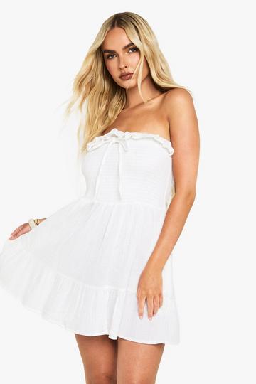 Textured Bandeau Mini Dress white
