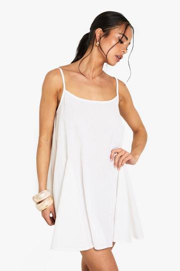 Cotton Godet Hem Swing Mini Dress white