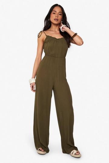 Katoenen Jumpsuit Met Schouderstrikjes olive