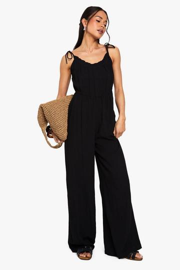 Cheesecloth Shoulder Jumpsuit black