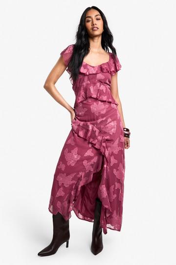 Jacquard Floral Ruffle Maxi Dress rose