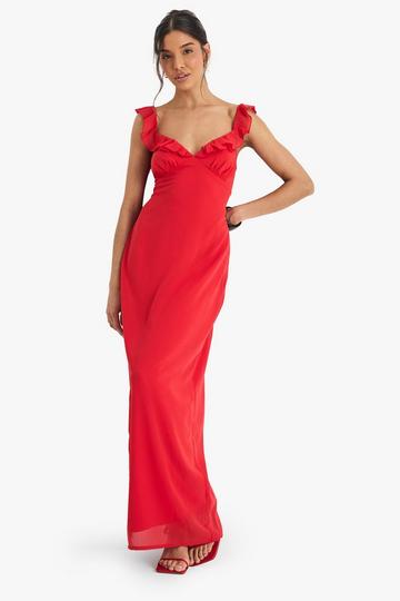 Chiffon Strappy Midaxi Dress red