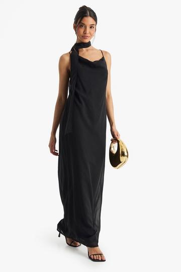 Chiffon Slip Dress with Neck Tie black