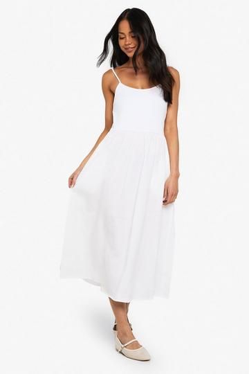 Jersey Cotton Mix Scoop Neck Midaxi Dress white