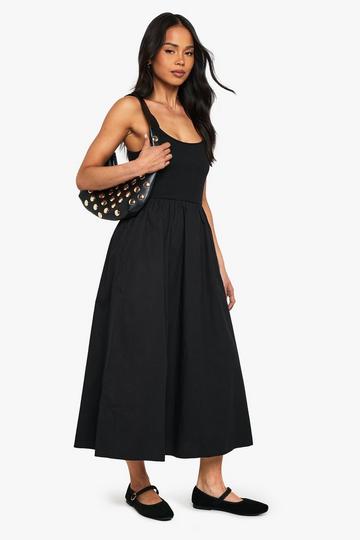 Jersey Cotton Mix Scoop Neck Midaxi Dress black