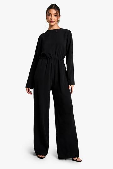 Slash Neck Blouson Jumpsuit black