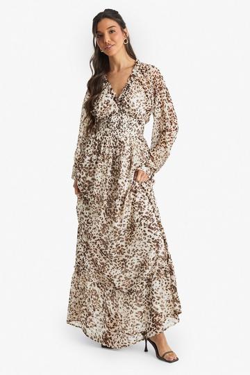 Dobby Luipaardprint Maxi Jurk Met Lange Mouwen En Print black