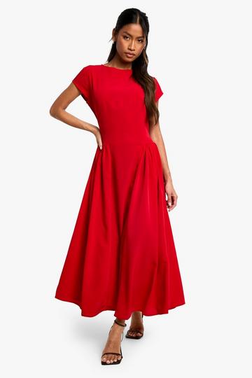 Textured Volume Skirt Midaxi Dress red