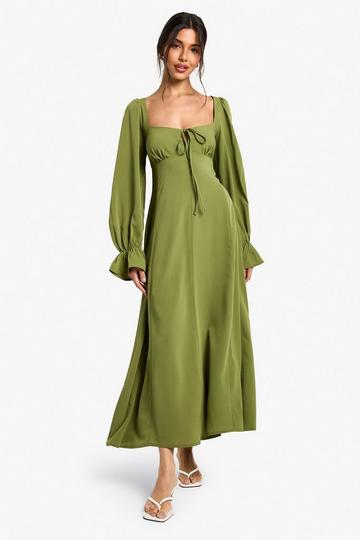 Textured Milkmaid Maxi Dress olive