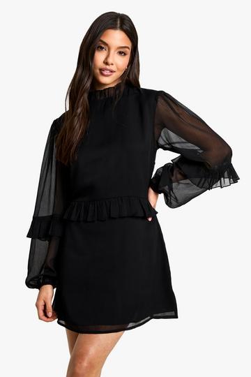 Loshangende Chiffon Mini Jurk Met Hoge Hals black