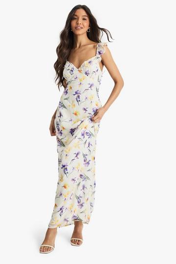 Floral Chiffon Strappy Midaxi Dress ecru