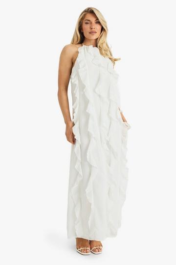 Chiffon Halterneck Ruffle Maxi Dress ivory