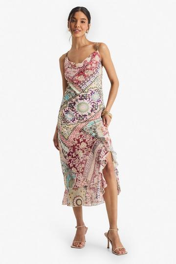 Pink Paisley Chiffon Slip Dress