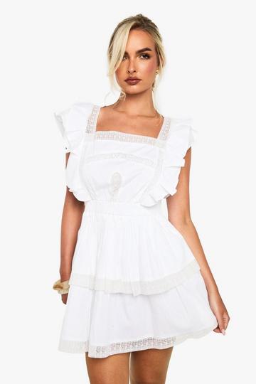 Geborduurde Katoenen Jurk Met Laagjes En Ruches white