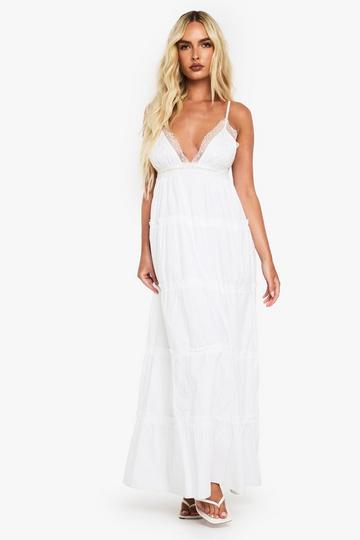 Embroidered Ruffle Cotton Maxi Dress white