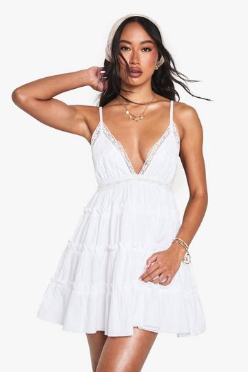 Embroidered Ruffle Cotton Mini Dress white