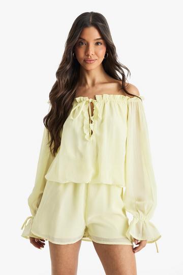 Chiffon Bardot Dropped Waist Playsuit lemon