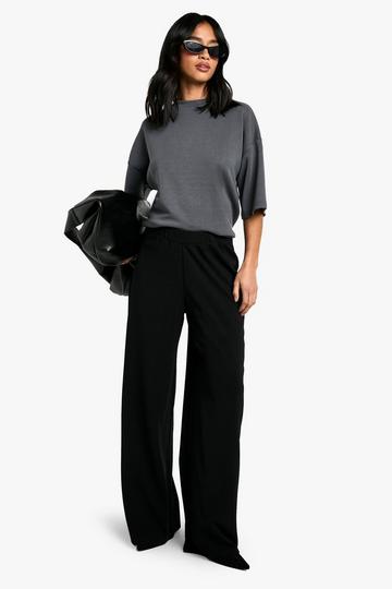 Black Petite Stretch Wide Leg Trousers