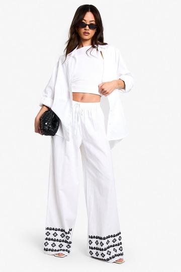 Tall Wide Leg Broderie Hem Trouser white