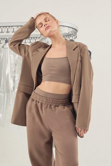 Geweven Getailleerde Blazer Met Open Rug mocha