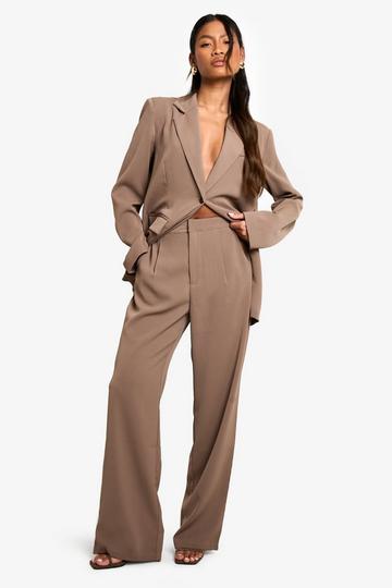 Woven Pleated Straight Leg Tailored Trouser mocha