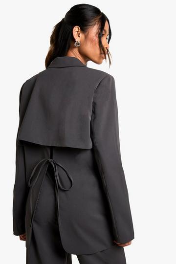 Woven Open Back Tailored Blazer charcoal