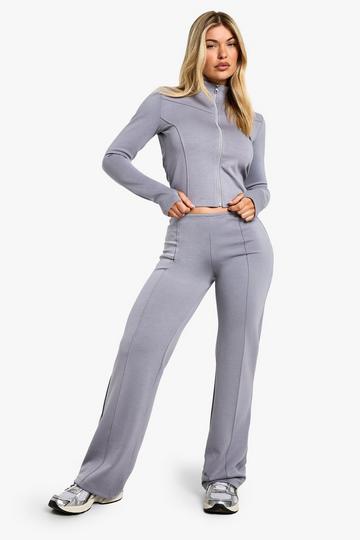 ZIP THROUGH FITTED JACKET AND WIDE LEG TROUSER charcoal