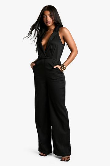 Tailored Plunge Wide Leg Jumpsuit black