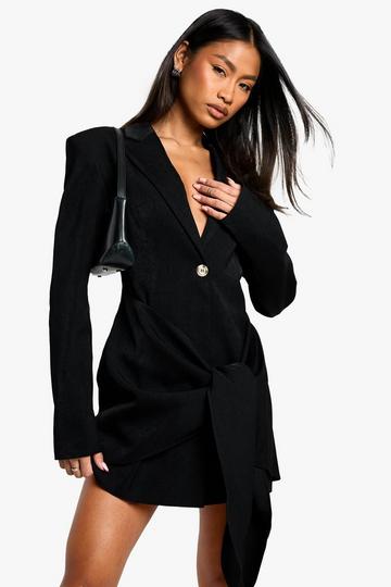 Tailored Structured Wrap Detail Blazer Dress black